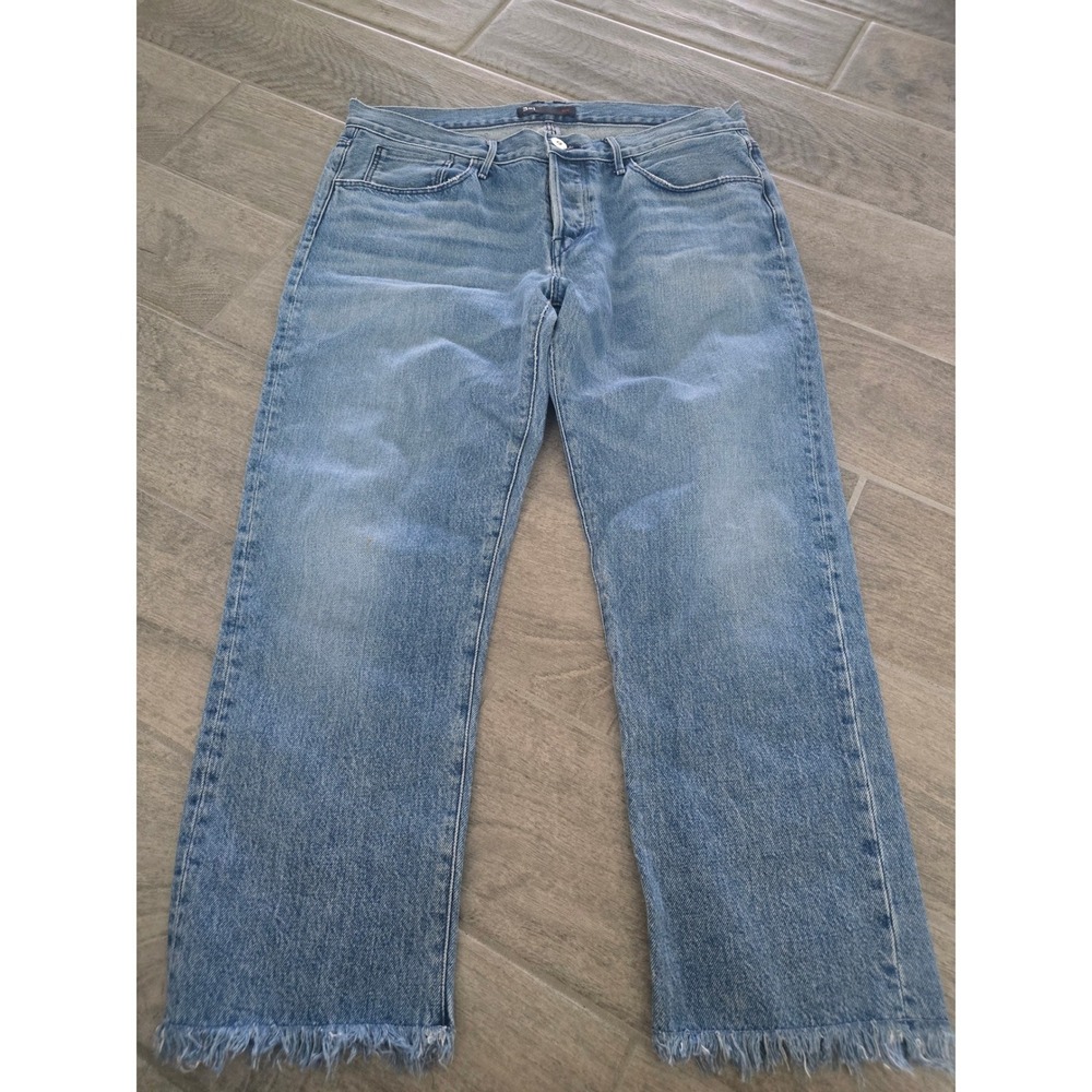 3x1 NYC Stella Straight Leg Jeans Light Wash Frayed Hem Size 31 Crop Ankle